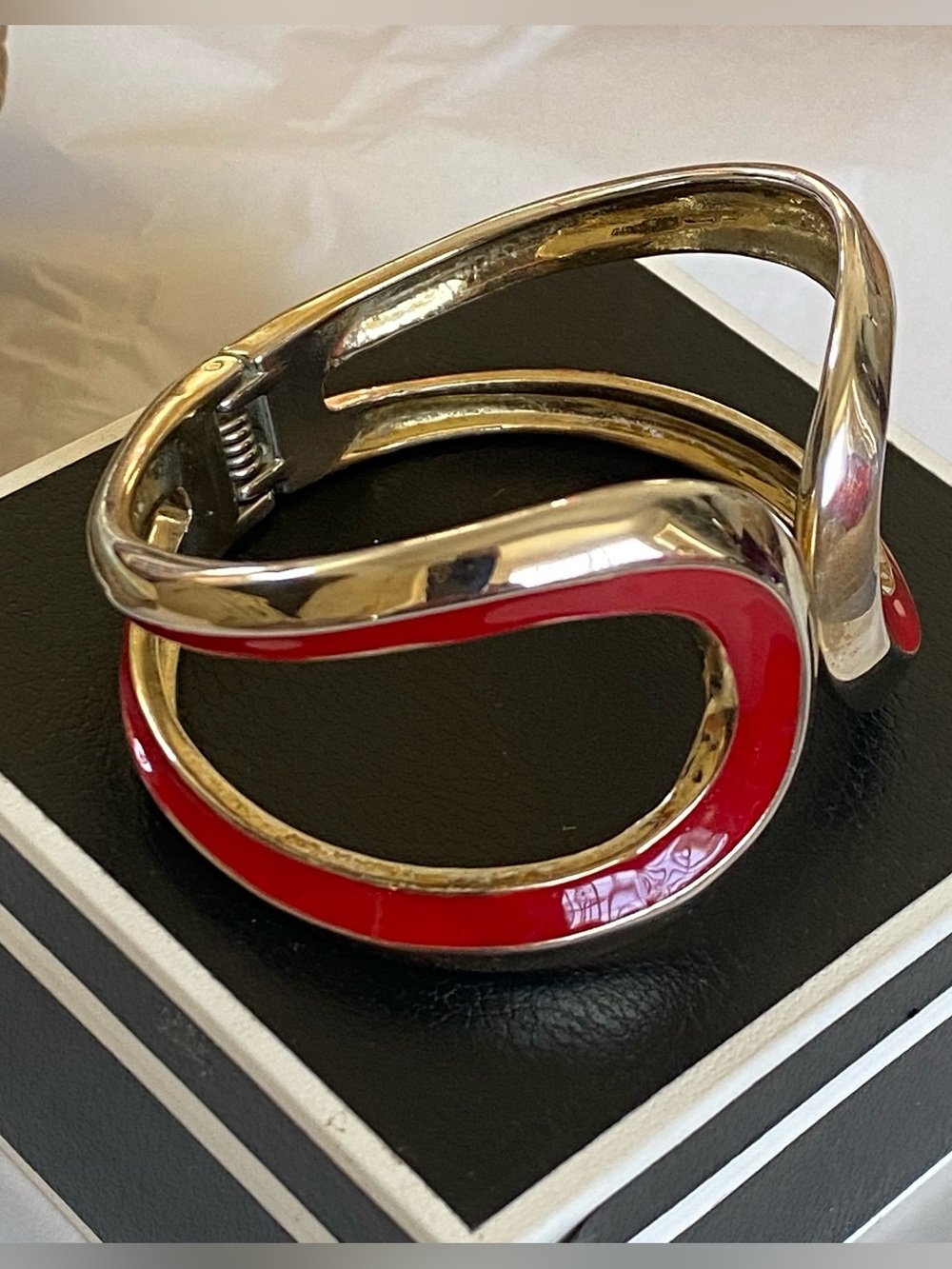 80’s Vintage Red Enamel Sculptural Cuff Bracelet - Women's Accessory
